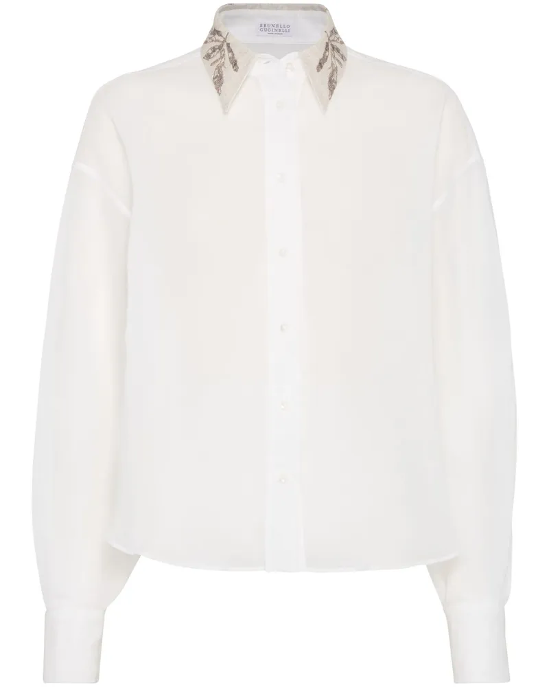 Brunello Cucinelli Organza -Baumwollhemd mit Stickerei White