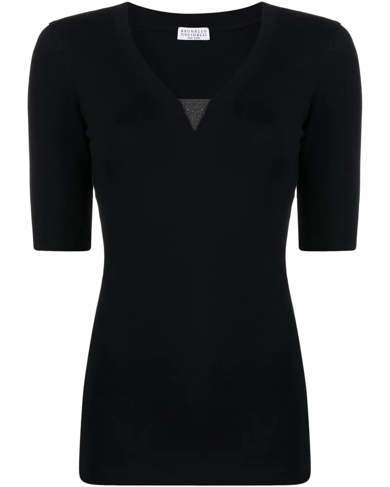 Brunello Cucinelli Baumwollpullover mit V-Ausschnitt Black
