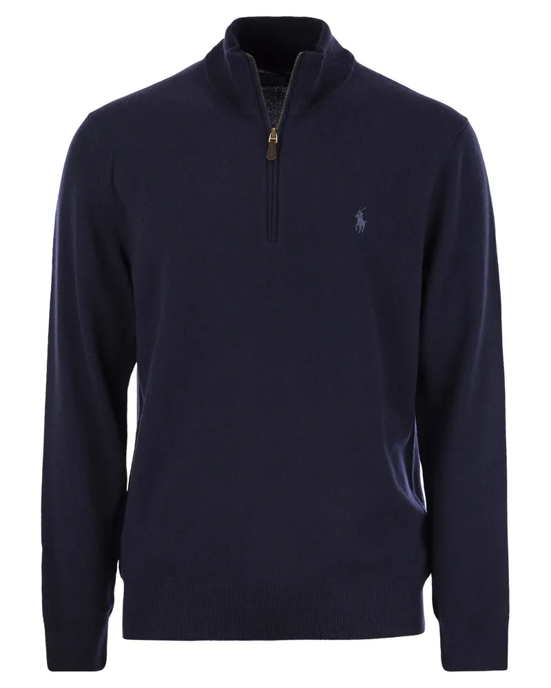 Ralph Lauren Wool Pullover mit halben Reißverschluss Navy