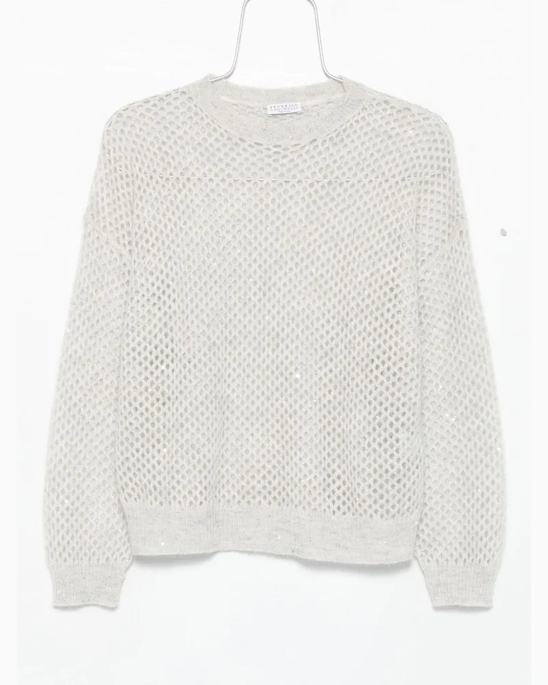 Brunello Cucinelli Wolle Open Strickpullover Grey