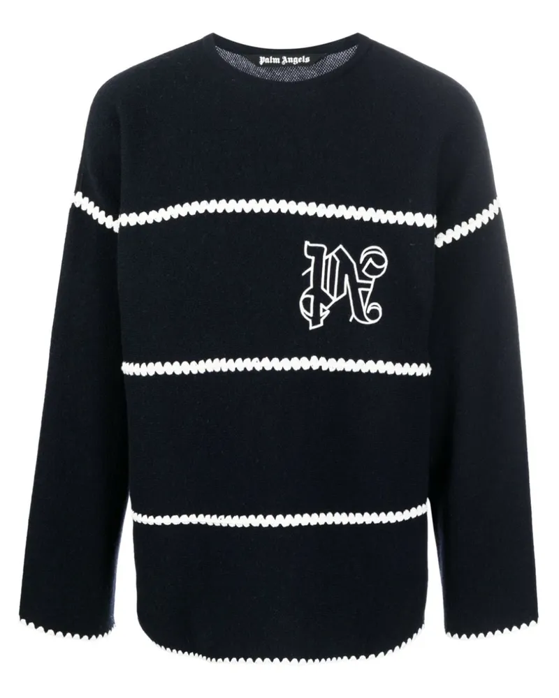 Palm Angels Monogramm Wollpullover Blue