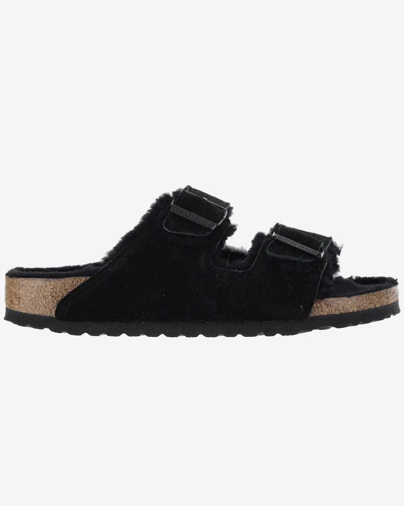 Birkenstock Arizona Suede And Shearling Sandals Black