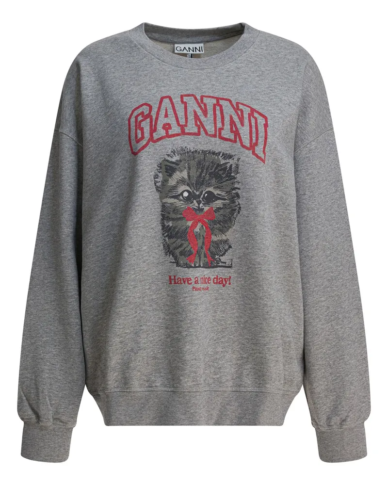 Ganni Margot Kitty Print“ Rundhals-Sweatshirt Grey