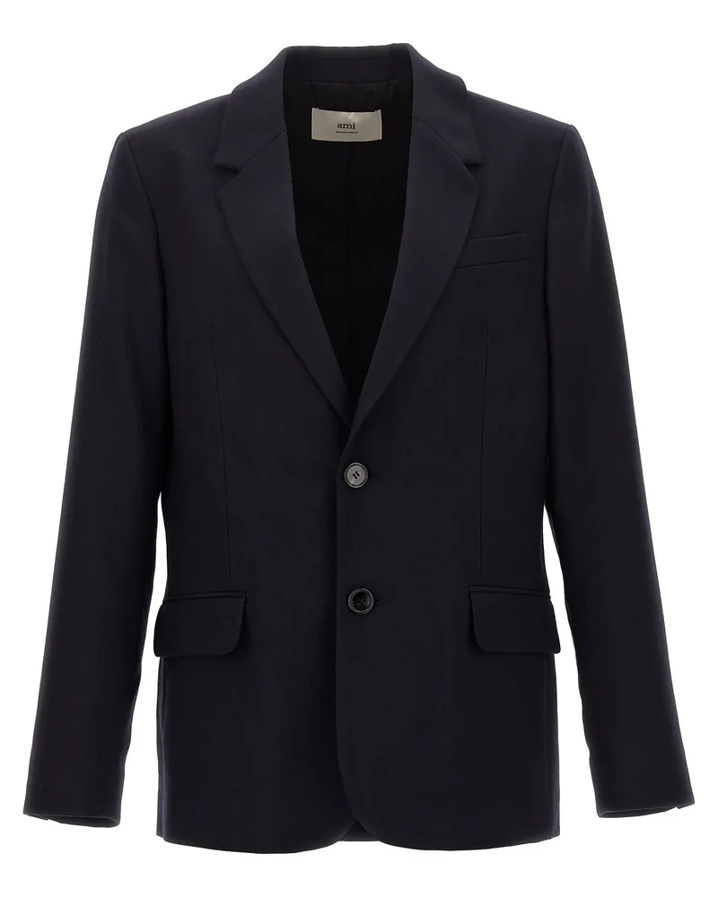 AMI Paris Single Breasted Wool Blazer Blue