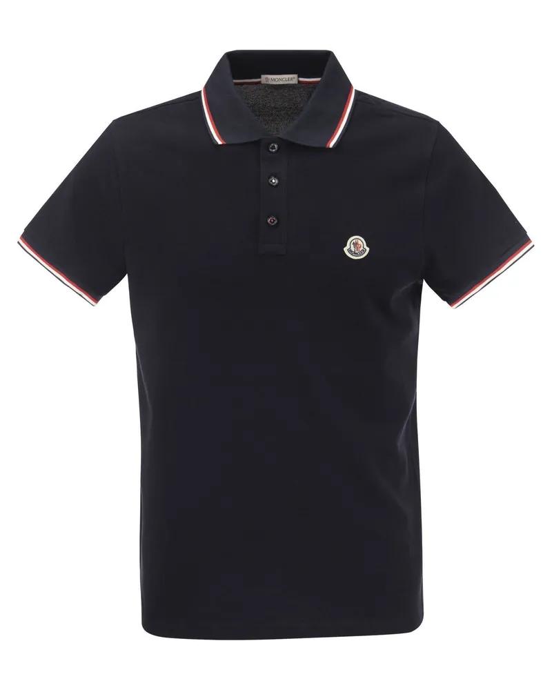 Moncler Cotton Pique Polo -Hemd mit Trikolorverkleidung Blue