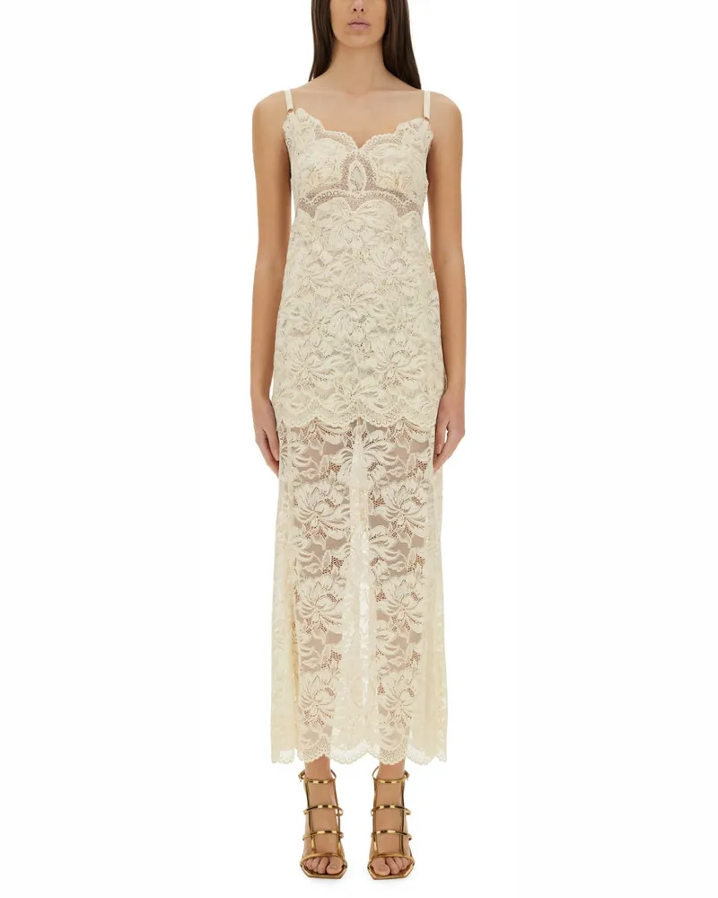 Paco Rabanne Langes Spitzenkleid Ivory