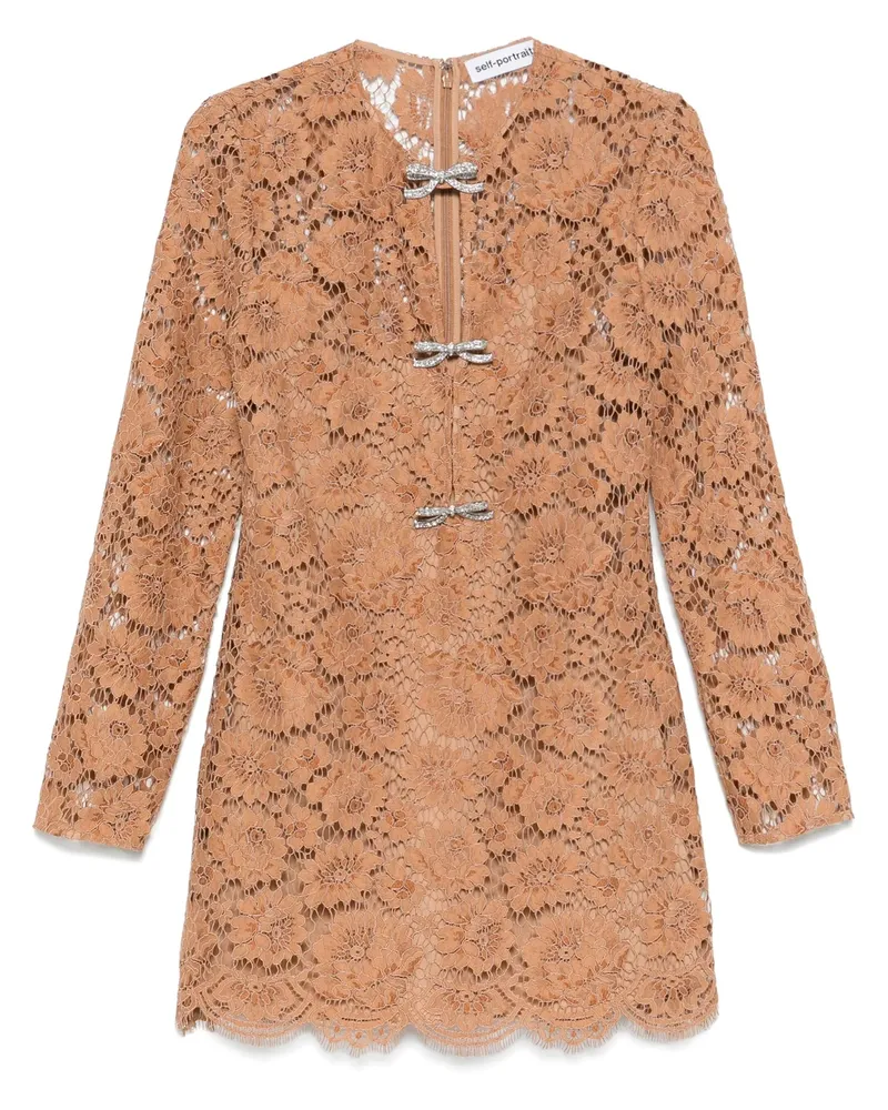 Self-Portrait Tan Spitzenbow Mini Kleid 