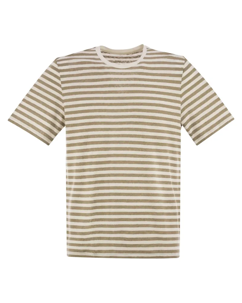 Majestic Majestätte gestreifte Leinen Crew Neck T -Shirt White