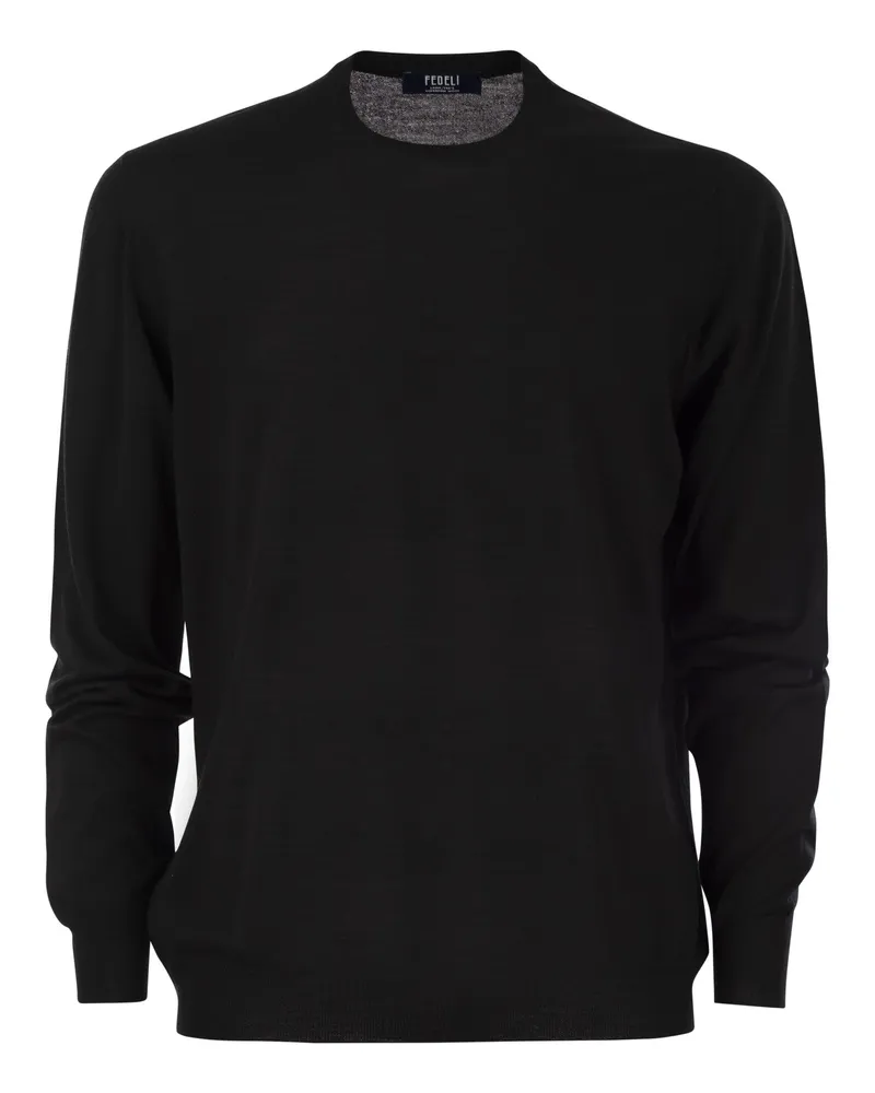 Fedeli Crew Neck -Pullover in Superfine Virgin Wolle Black