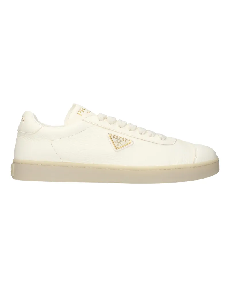 Prada Damens Beige/elfenbeinfarbene Ledersneaker -