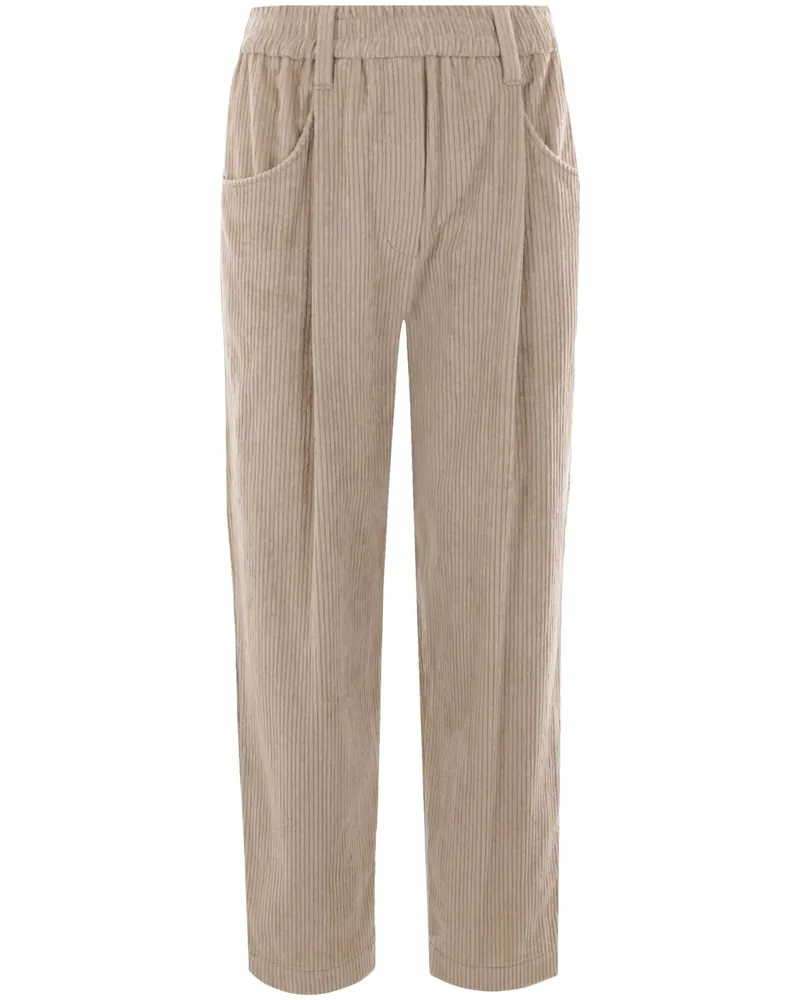 Brunello Cucinelli Corduroy Velvet Baggy Hosen Beige
