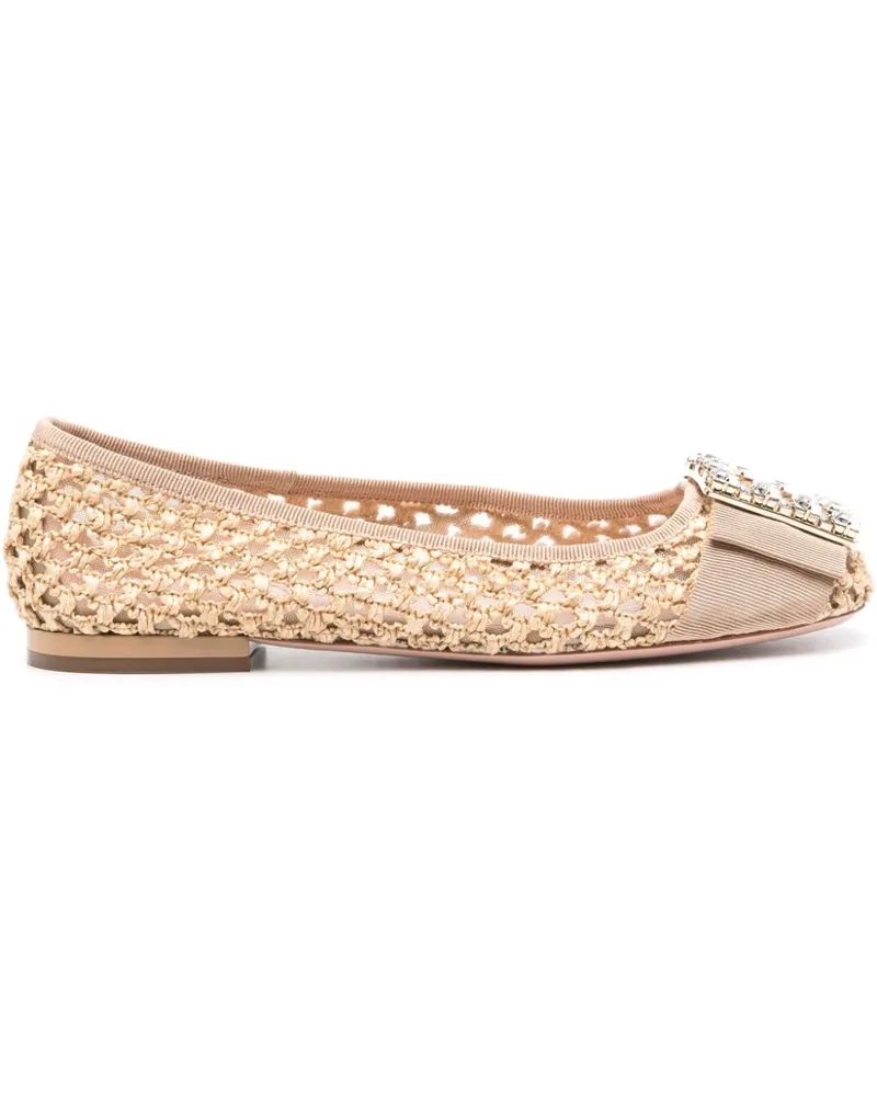 Roger Vivier Très Vivier Raffia Ballet Flats Beige