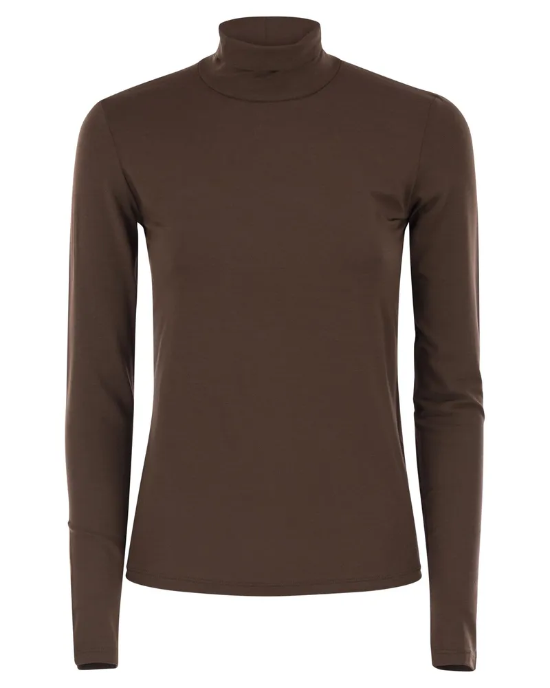 Weekend Max Mara Multif Rollkragen-T-Shirt aus Viskose-Jersey Chocolate