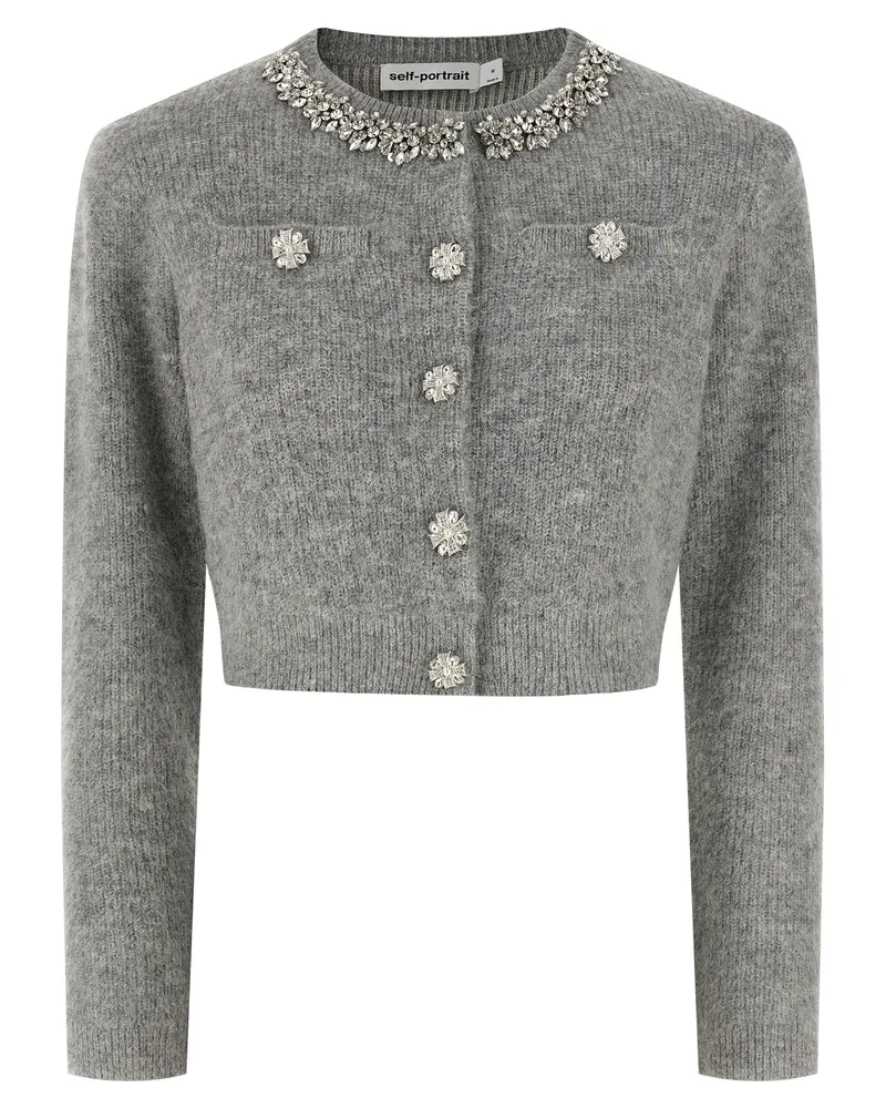 Self-Portrait Cardigan „Grey Fluffy Crystal Trim Gray