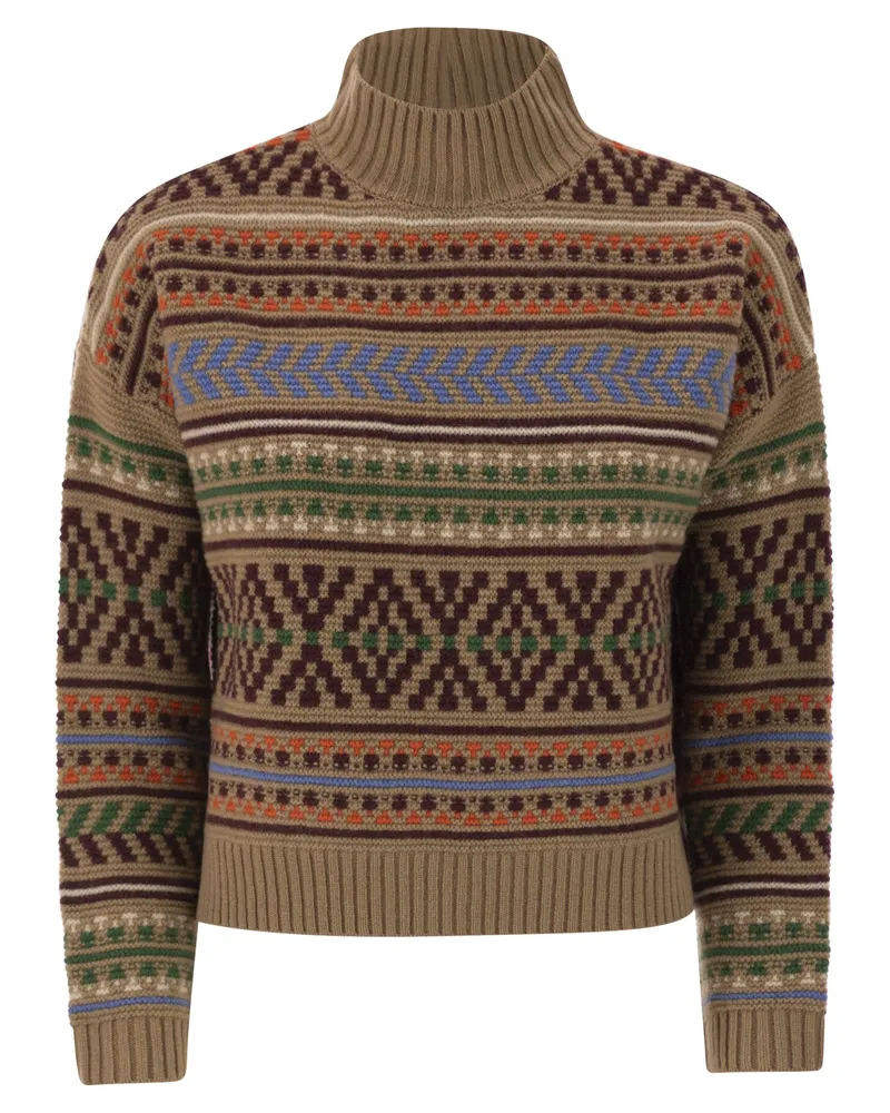 Weekend Max Mara Festoso Jacquard-Wollpullover Camel