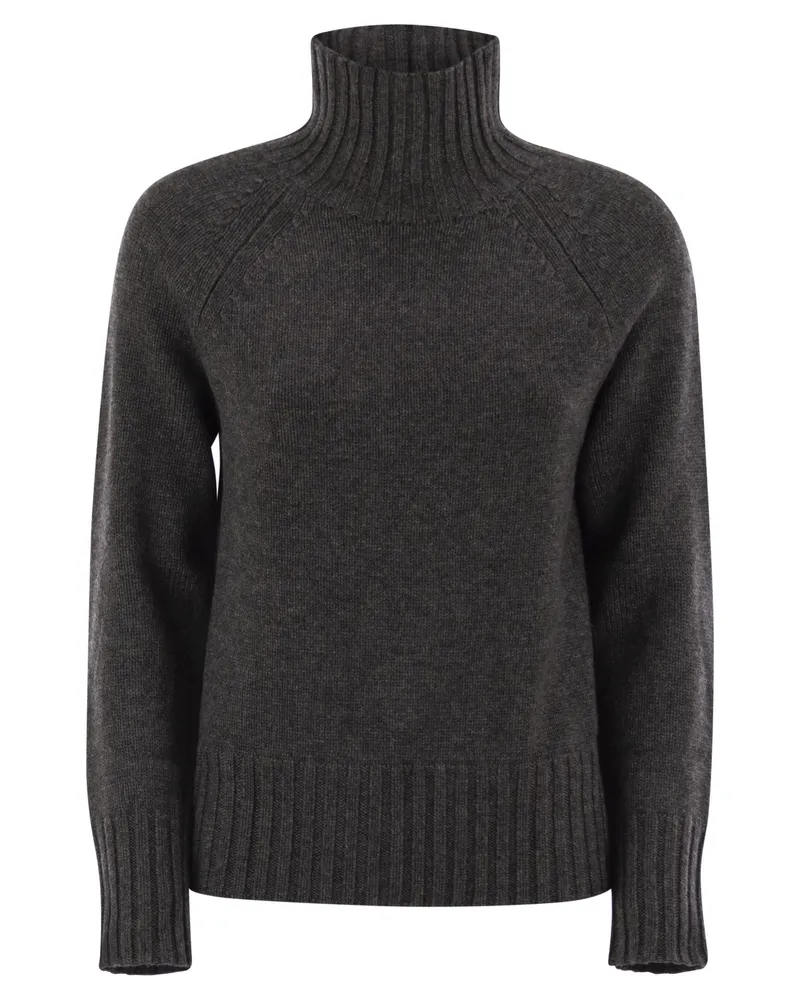 Max Mara Turtleneck In Wool And Cashmere Yarn Grey