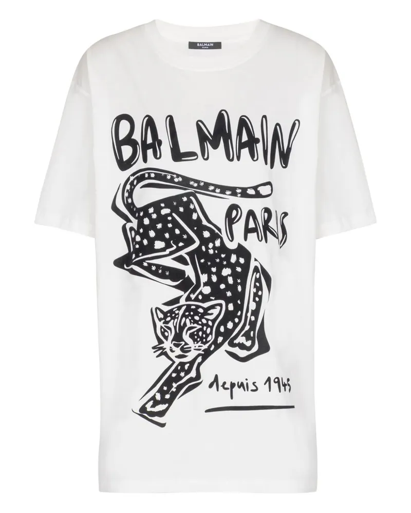 Balmain Leopard Print T -Shirt White