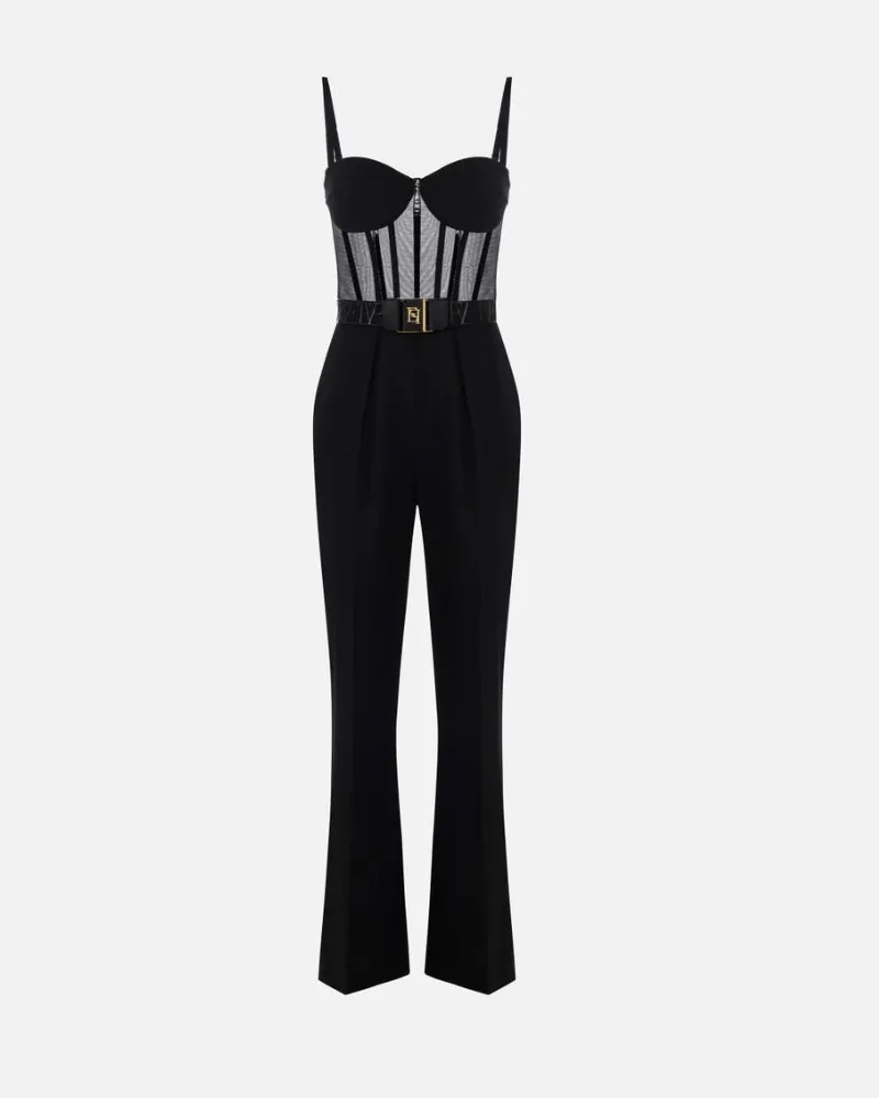 Elisabetta Franchi Light Crepe und Tulle Jumpsuit Black