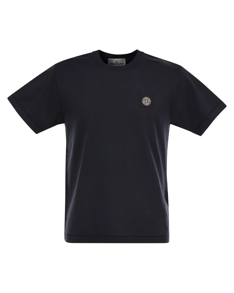 Stone Island Kurzärärtes T -Shirt mit Kompass -Logo -Patch Navy
