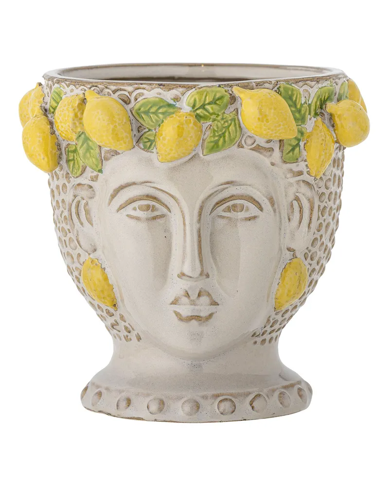 Bloomingville Blumentopf Limone - Gelb - emaillierter Sandstein 