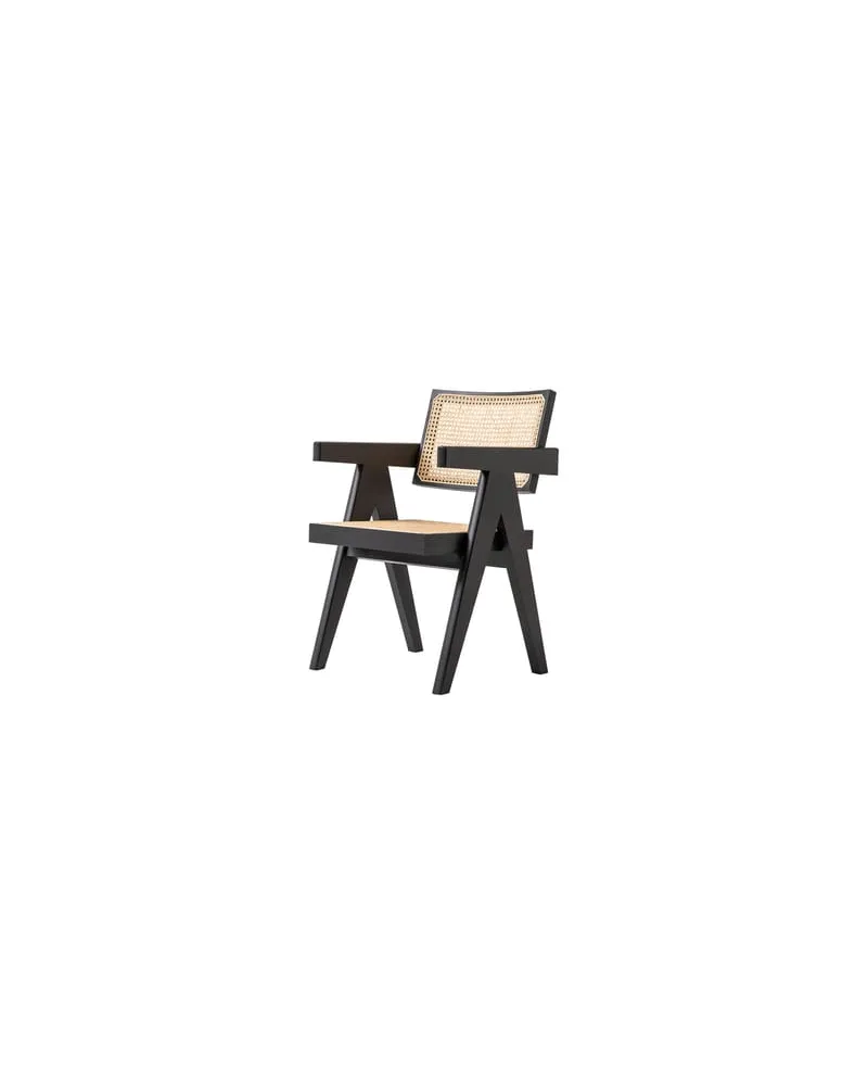 Cassina Sessel Pierre Jeanneret - Schwarz - Rattan-Geflecht - Designer Pierre Jeanneret 