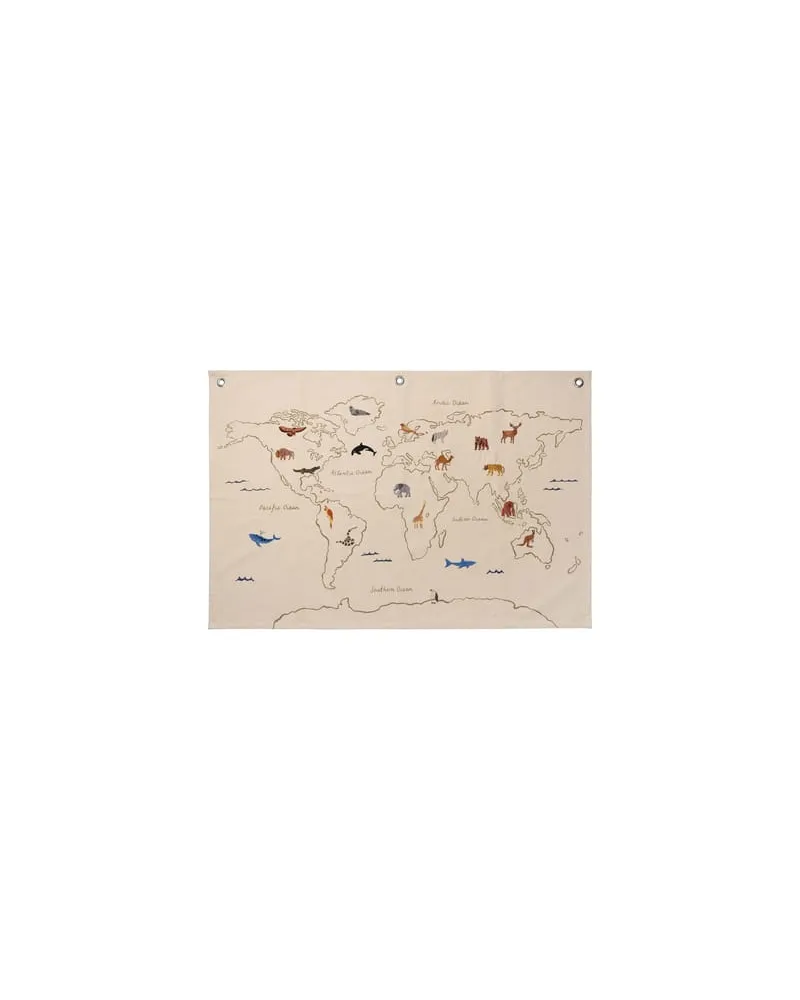 ferm LIVING Poster The World - Beige - Organische Baumwolle - Designer Trine Andersen 