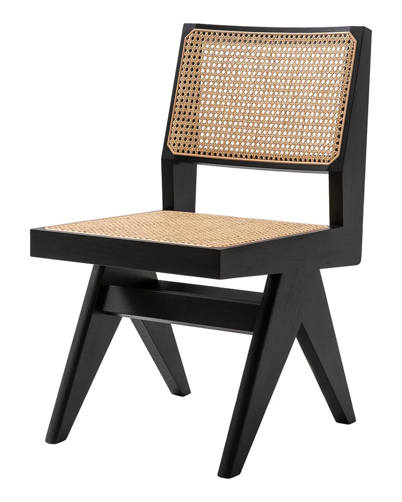 Cassina Stuhl Pierre Jeanneret - Schwarz - Rattan-Geflecht - Designer Pierre Jeanneret 