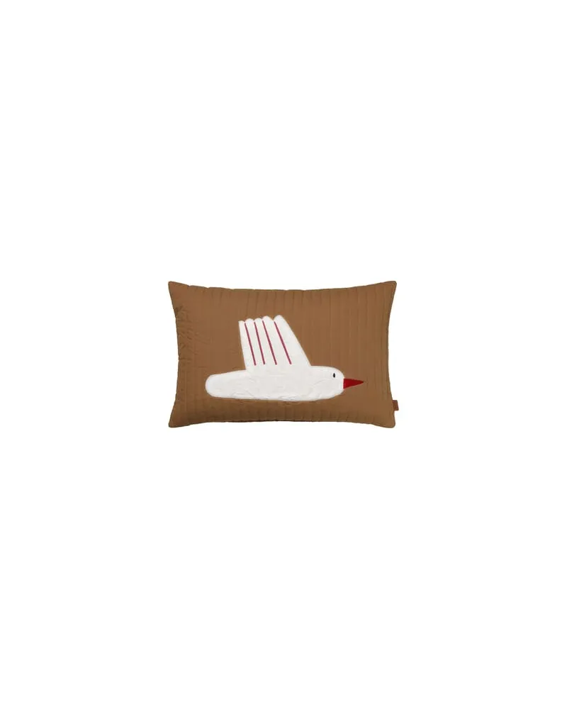 ferm LIVING Kissen Bird quilted - Beige - Recyceltes Polyester - Designer Trine Andersen 