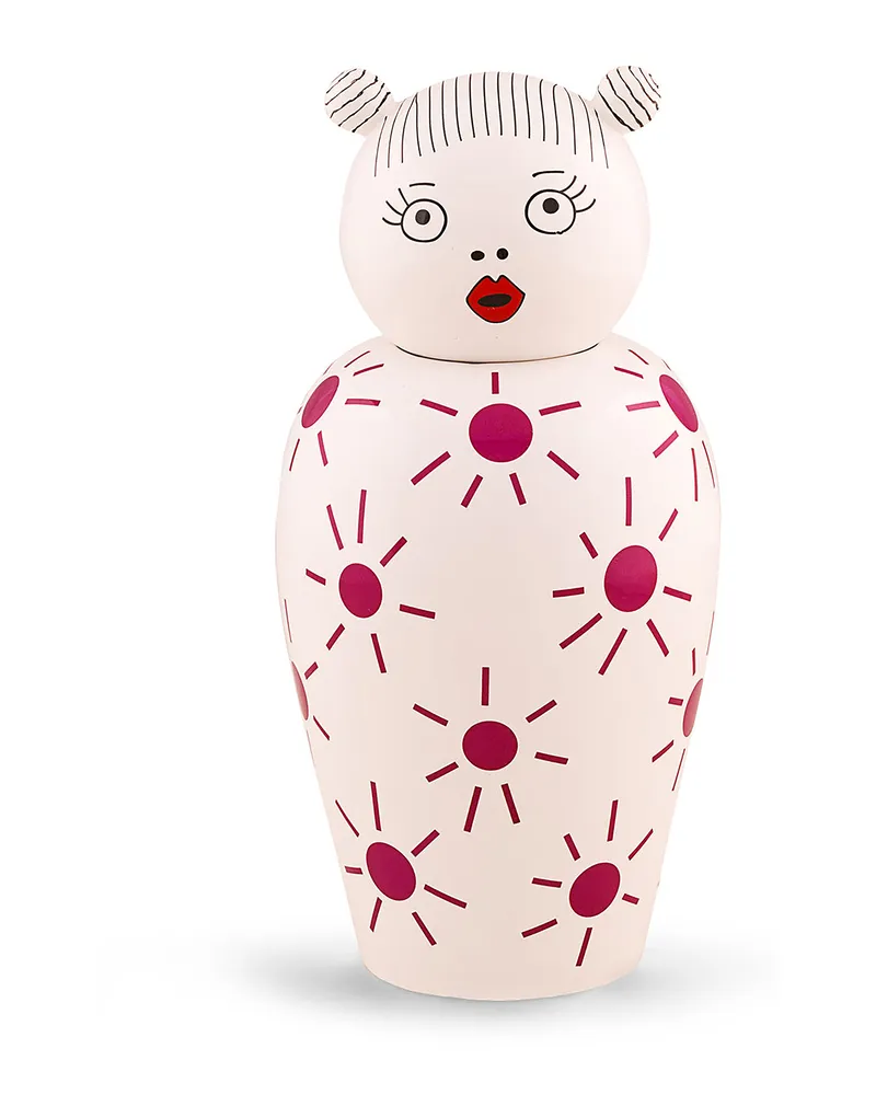 Seletti Vase mit Deckel Canopie - Rosa - Porzellan, bemalt - Designer Elena Cutolo 