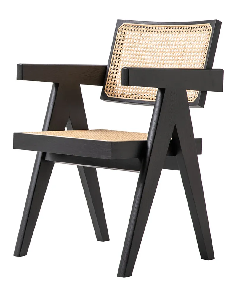 Cassina Sessel Pierre Jeanneret - Schwarz - Rattan-Geflecht - Designer Pierre Jeanneret 