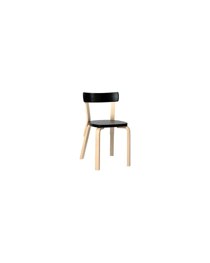 Artek Stuhl L-leg - Schwarz - Birkenholzfurnier - Designer Alvar Aalto 