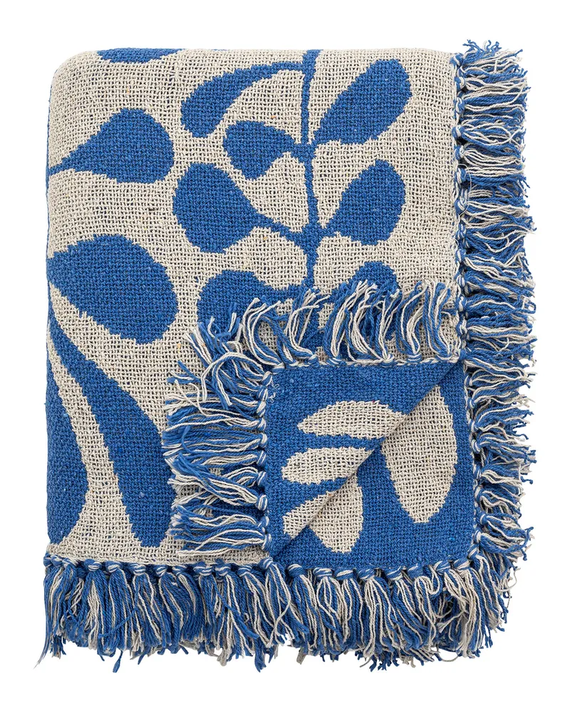Bloomingville Decke Nevine - Blau - Recycelte Baumwolle 
