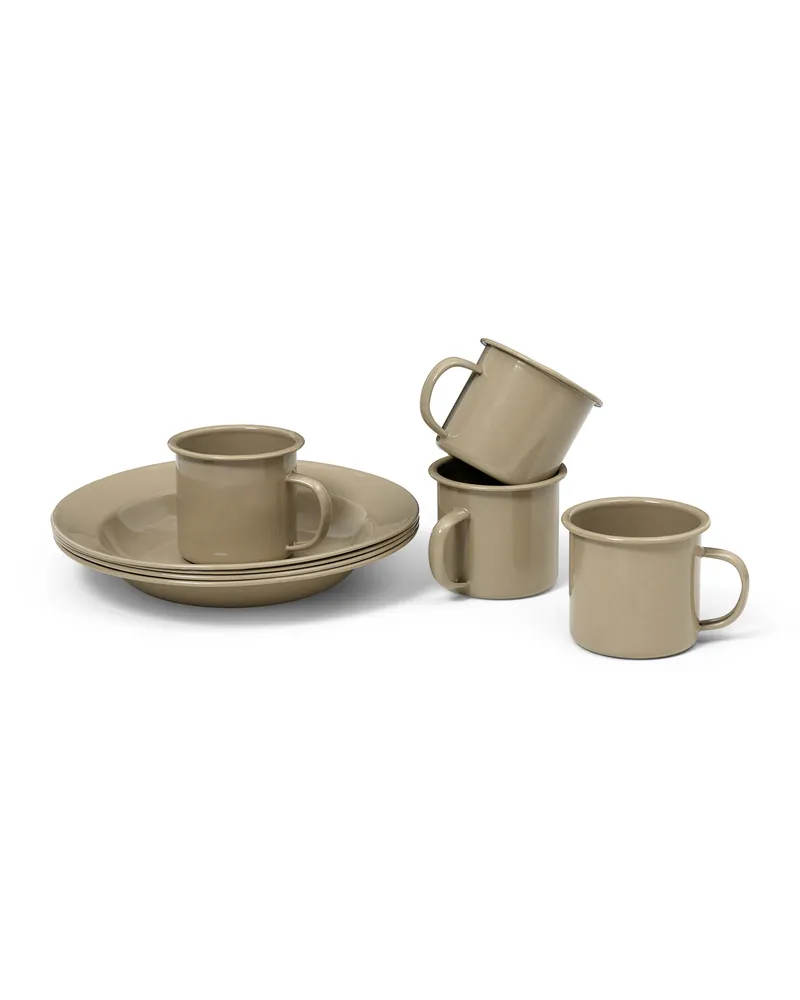 ferm LIVING 8-teiliges Set aus Metall Yard - Beige - emaillierter Stahl 