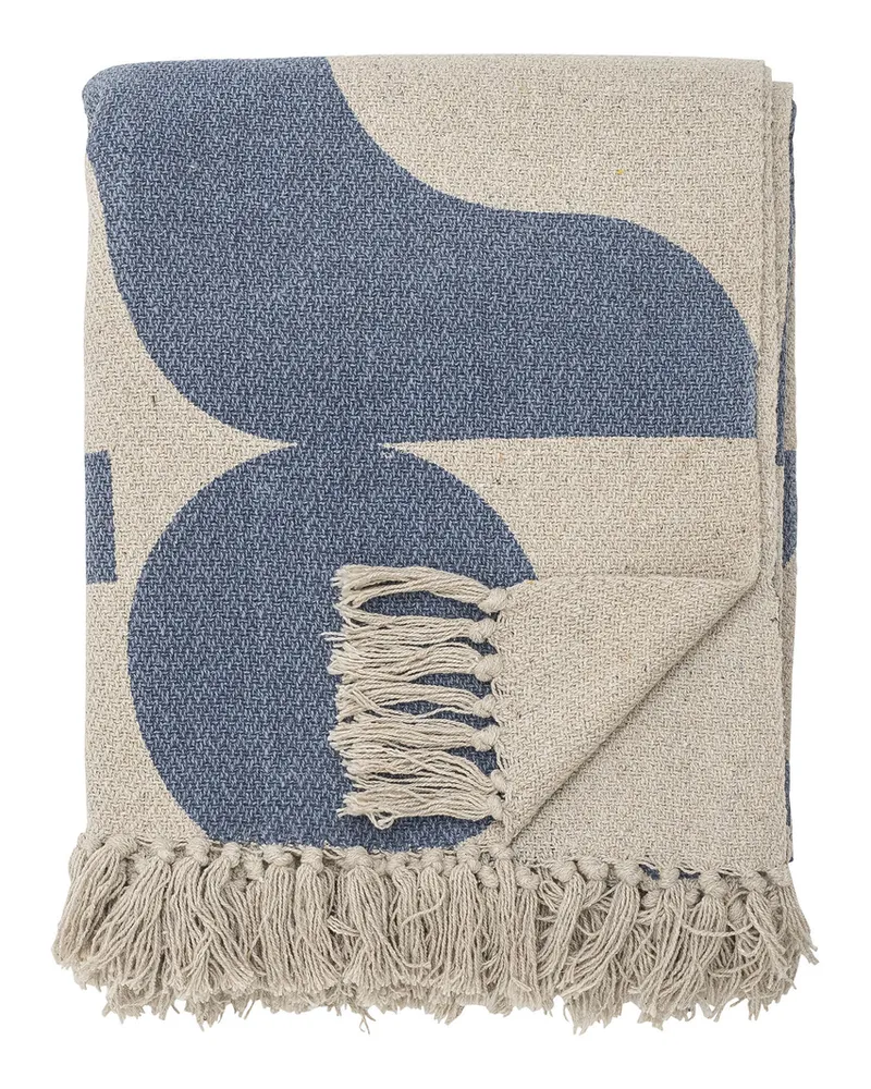 Bloomingville Decke Plaids - Blau - Recycelte Baumwolle 
