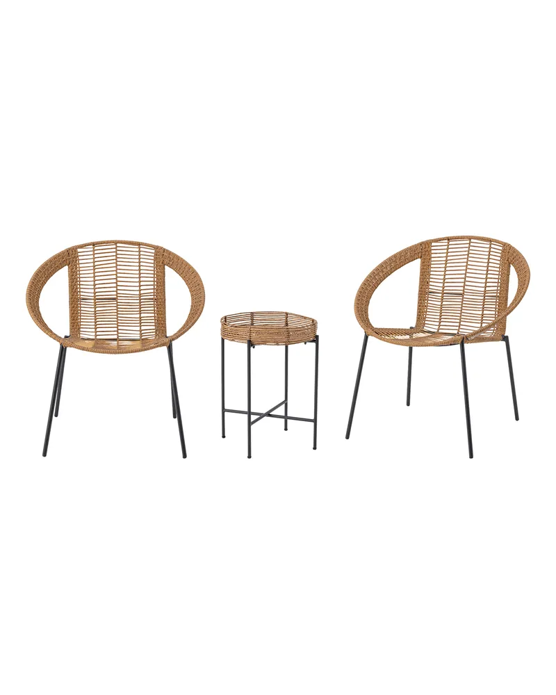 Bloomingville Set aus 2 Sesseln + Beistelltisch DUDINE - Beige - Pulverbeschichtetes Eisen 