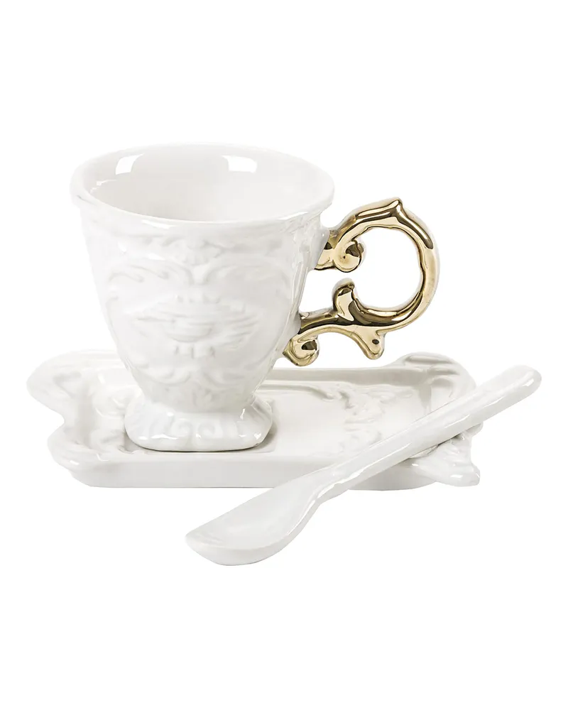 Seletti Set aus Tasse, Untertasse und Löffel I-Wares - Gold - Porzellan - Designer Selab 