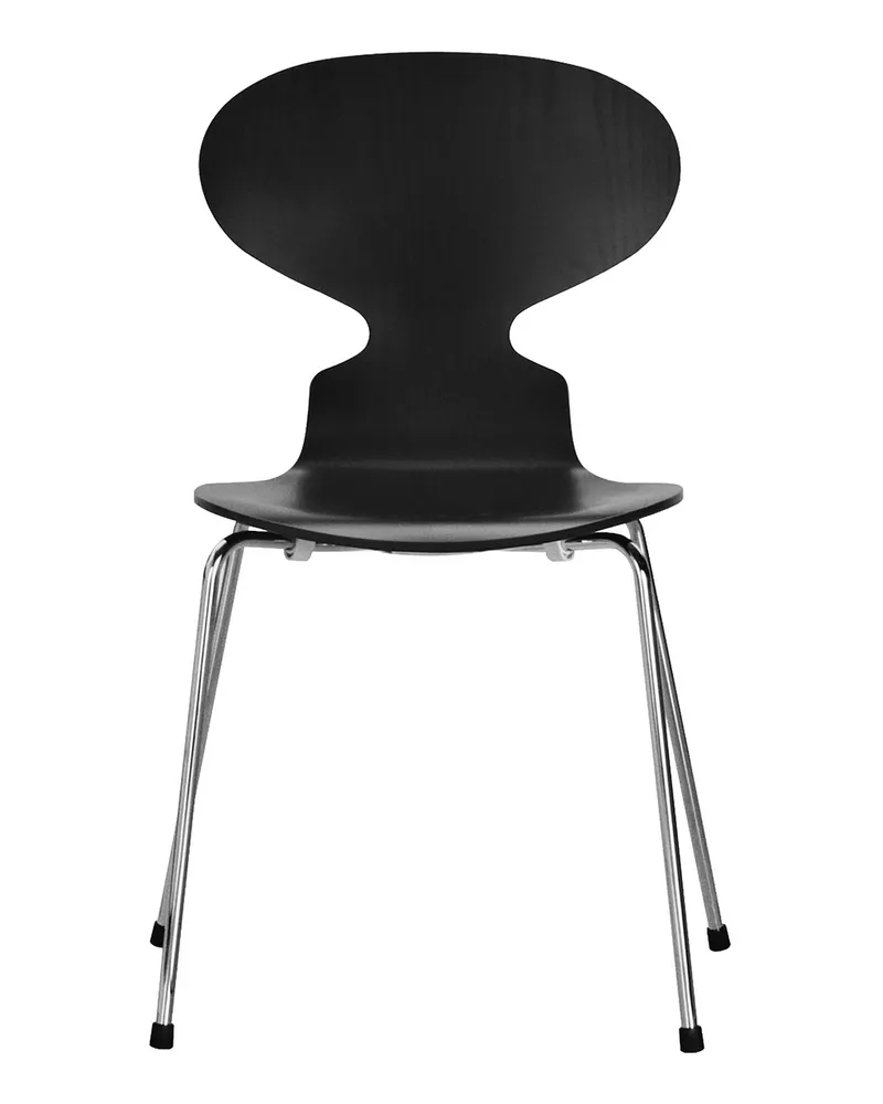 Fritz Hansen Stapelbarer Stuhl Fourmi - Schwarz - Eschefurnier - Designer Arne Jacobsen 