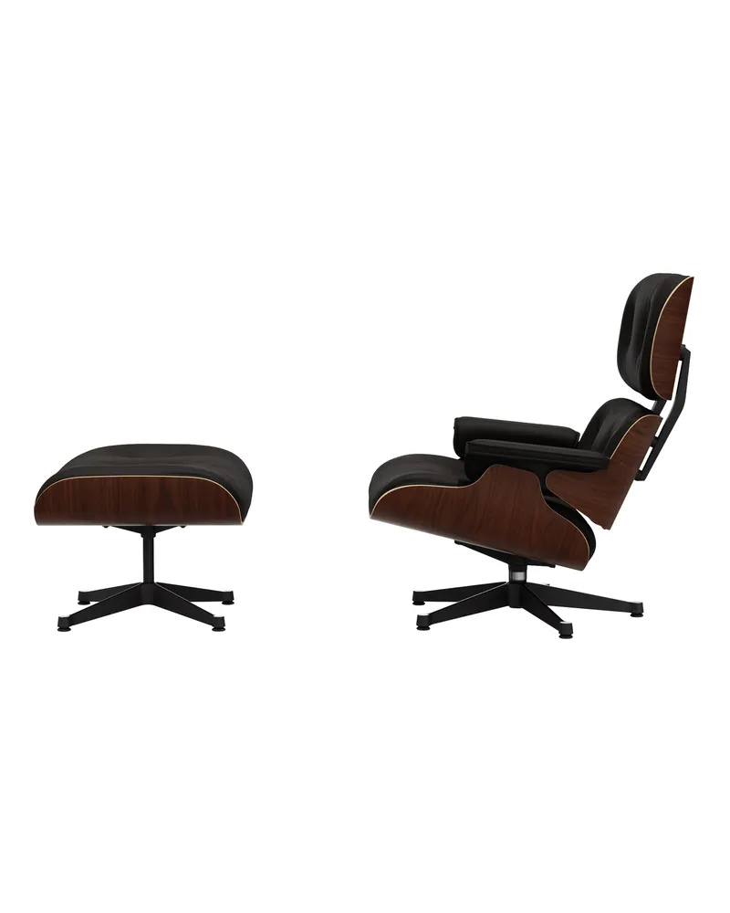 Vitra Set Sessel & Fußstütze Lounge Chair - Braun - Gebogenes Sperrholz - Designer Charles & Ray Eames 