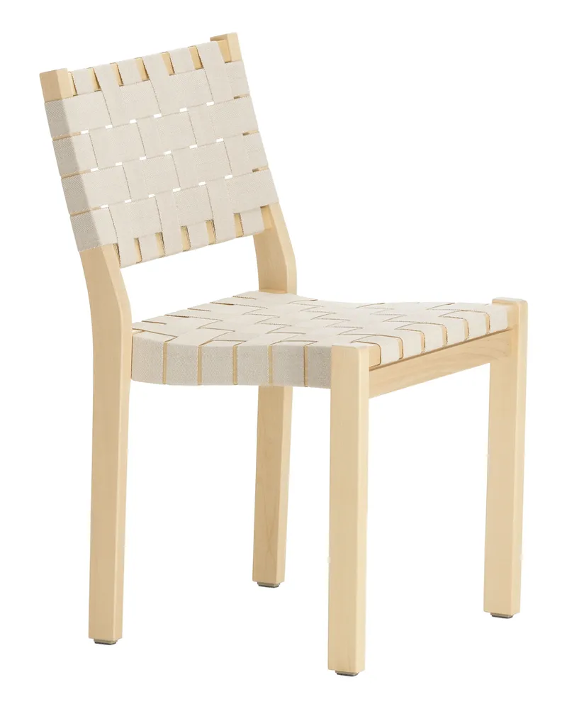 Artek Stapelbarer Stuhl Sangles - Weiß - Leinen-Gurte - Designer Alvar Aalto 