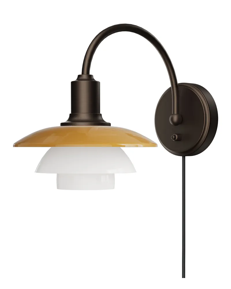 Louis Poulsen Wandleuchte mit Stromkabel PH - Orange - Brüniertes Messing - Designer Poul Henningsen 