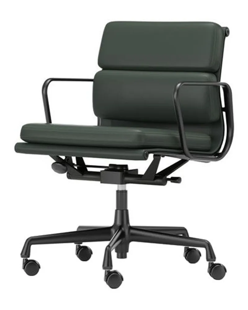 Vitra Sessel mit Rollen Soft Pad - Grün - Rindsleder - Designer Charles & Ray Eames 