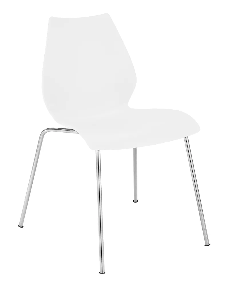 Kartell Stapelbarer Stuhl Maui - Weiß - verchromter Stahl - Designer Vico Magistretti 