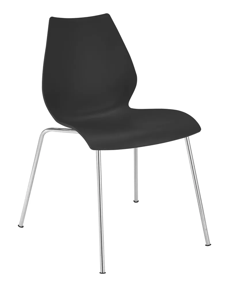 Kartell Stapelbarer Stuhl Maui - Schwarz - verchromter Stahl - Designer Vico Magistretti 