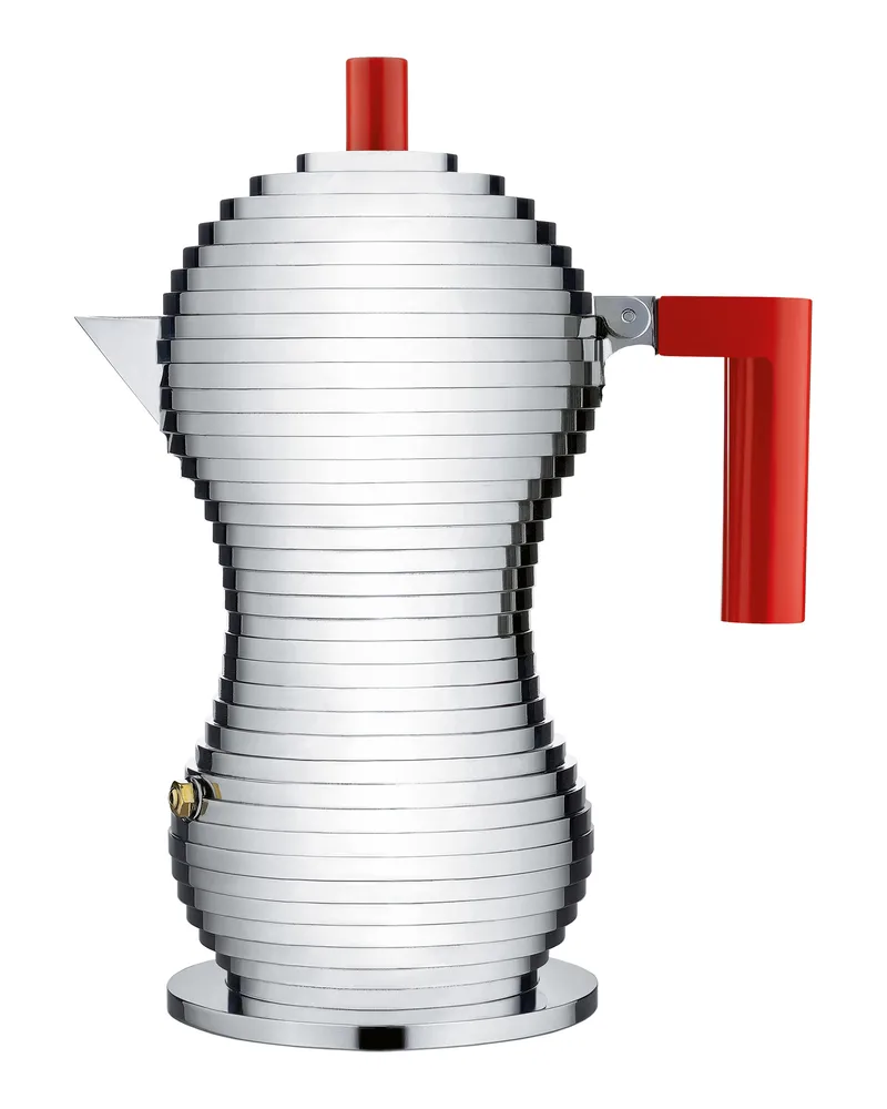 Alessi italienischer Kaffeebereiter Pulcina - Rot - Gussaluminium - Designer Michele de Lucchi 