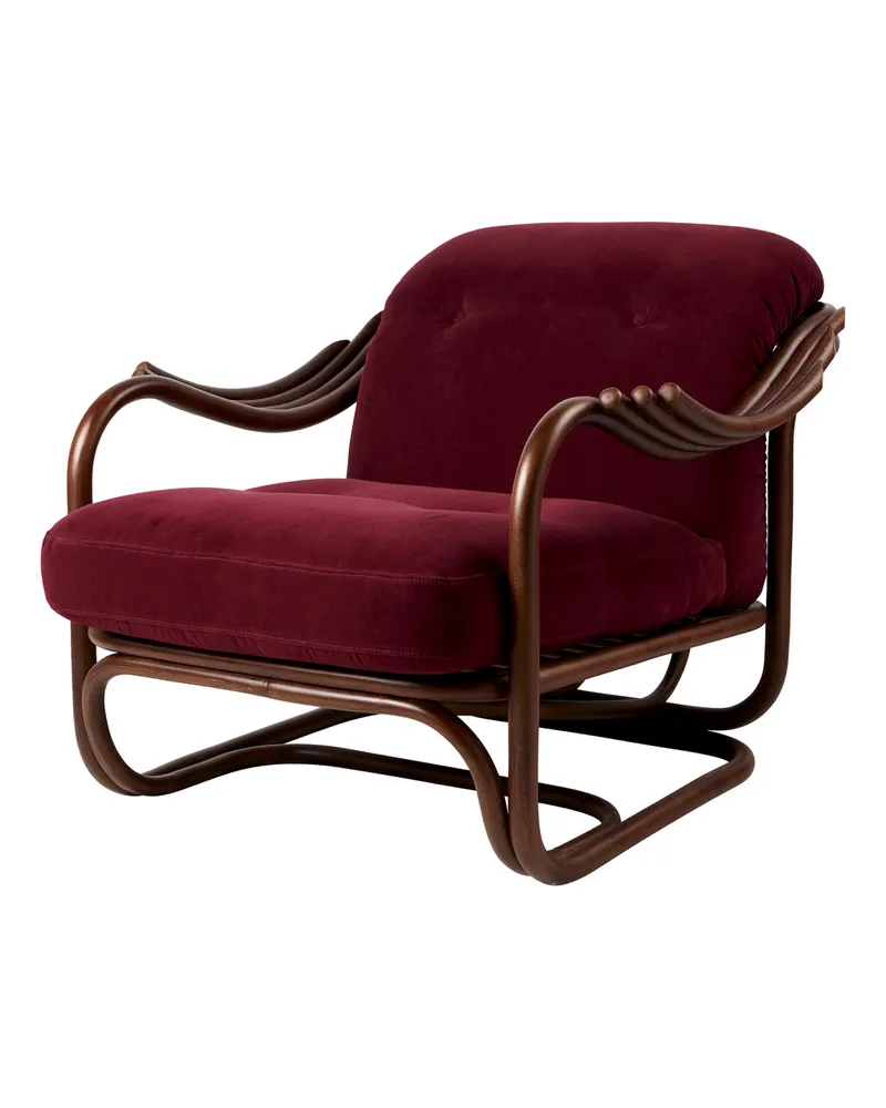 Gubi Gepolsterter Sessel Tria - Rot - Rattan - Designer Carlo de Carli 
