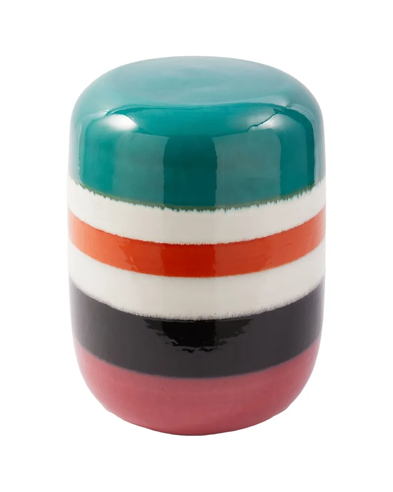 POLSPOTTEN Beistelltisch Striped Pill - Grün - emaillierte Keramik 