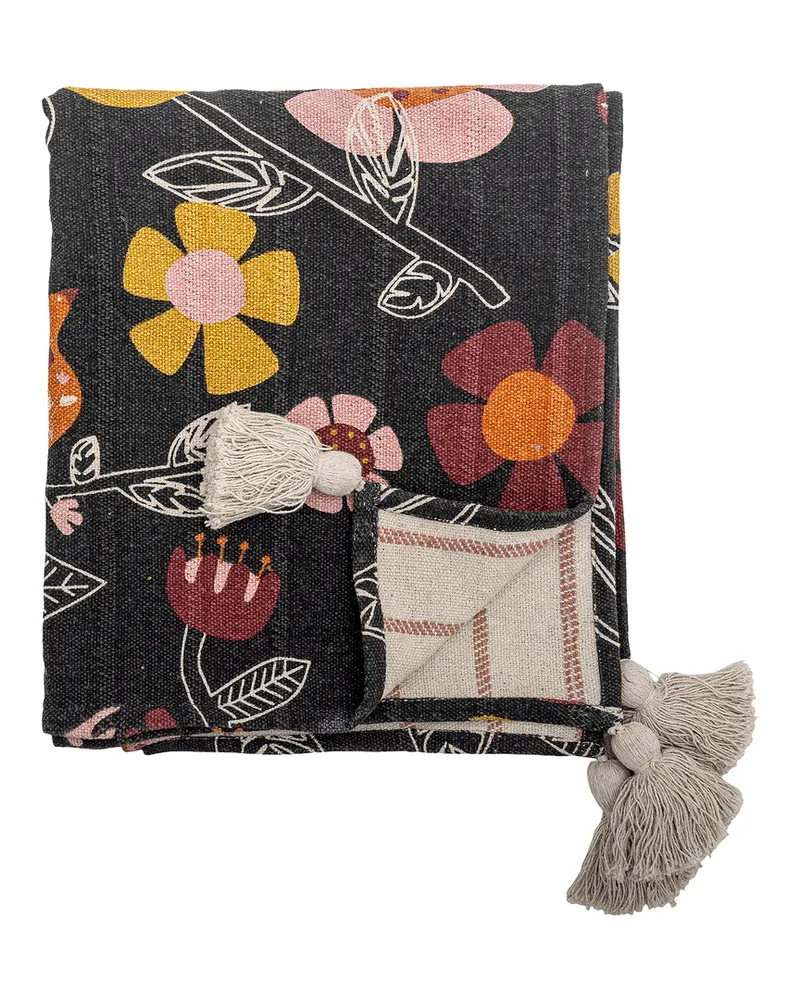 Bloomingville Decke Vivielle - Schwarz - Recycelte Mischfasern 
