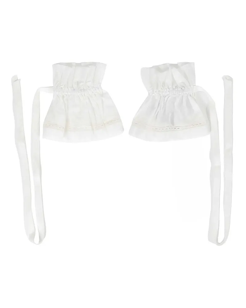 Ann Demeulemeester Suna Raw Edge Ruffled Cuffs With Elongated Ribbons Weiß