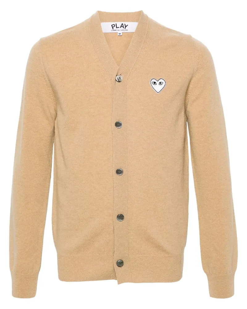 Comme des Garçons u V-neck Cardigan White Emblem Knit Beige