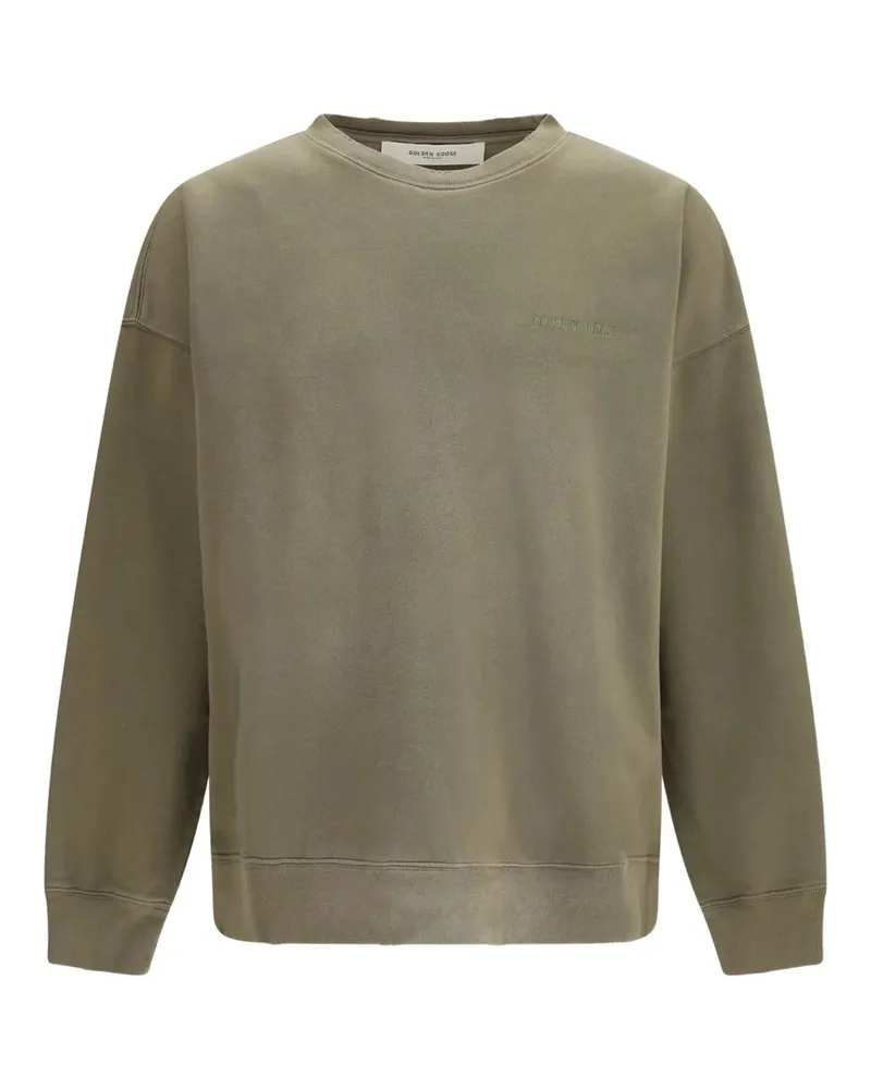 Golden Goose Journey Unisex Crew Neck Dyed Cotton Fleece Bleaching Effect With Embroidery Beige